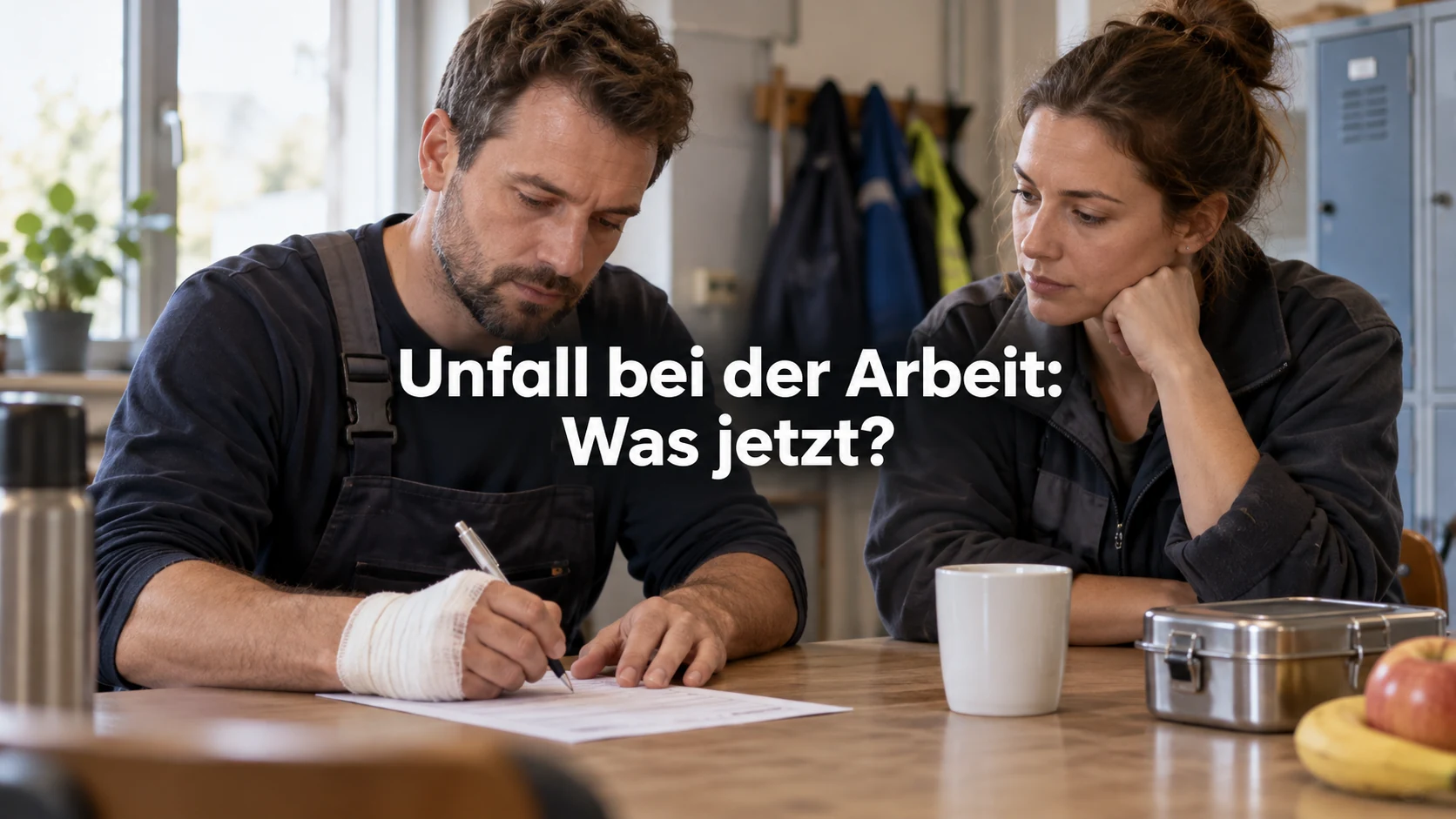 Arbeitsunfall: Meldung, Lohnfortzahlung und Berufsgenossenschaft. Repräsentative Szene; zentraler Text: Unfall bei der Arbeit: Was jetzt?
