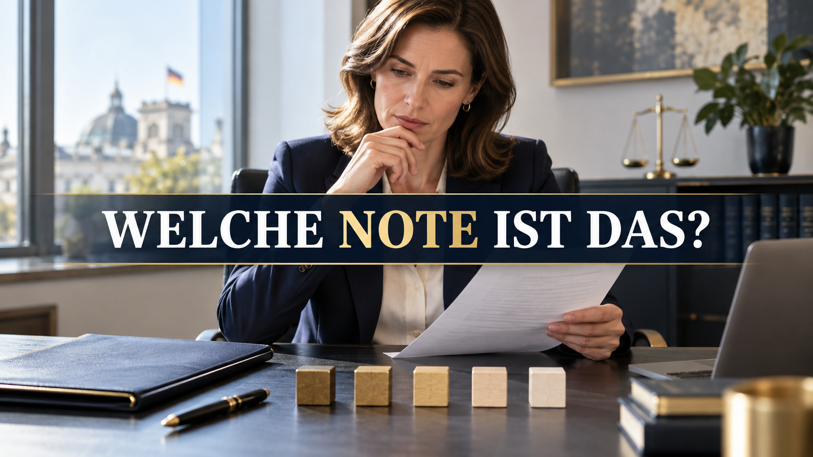 Arbeitnehmerin prüft ein Arbeitszeugnis mit der Frage: Welche Note ist das?