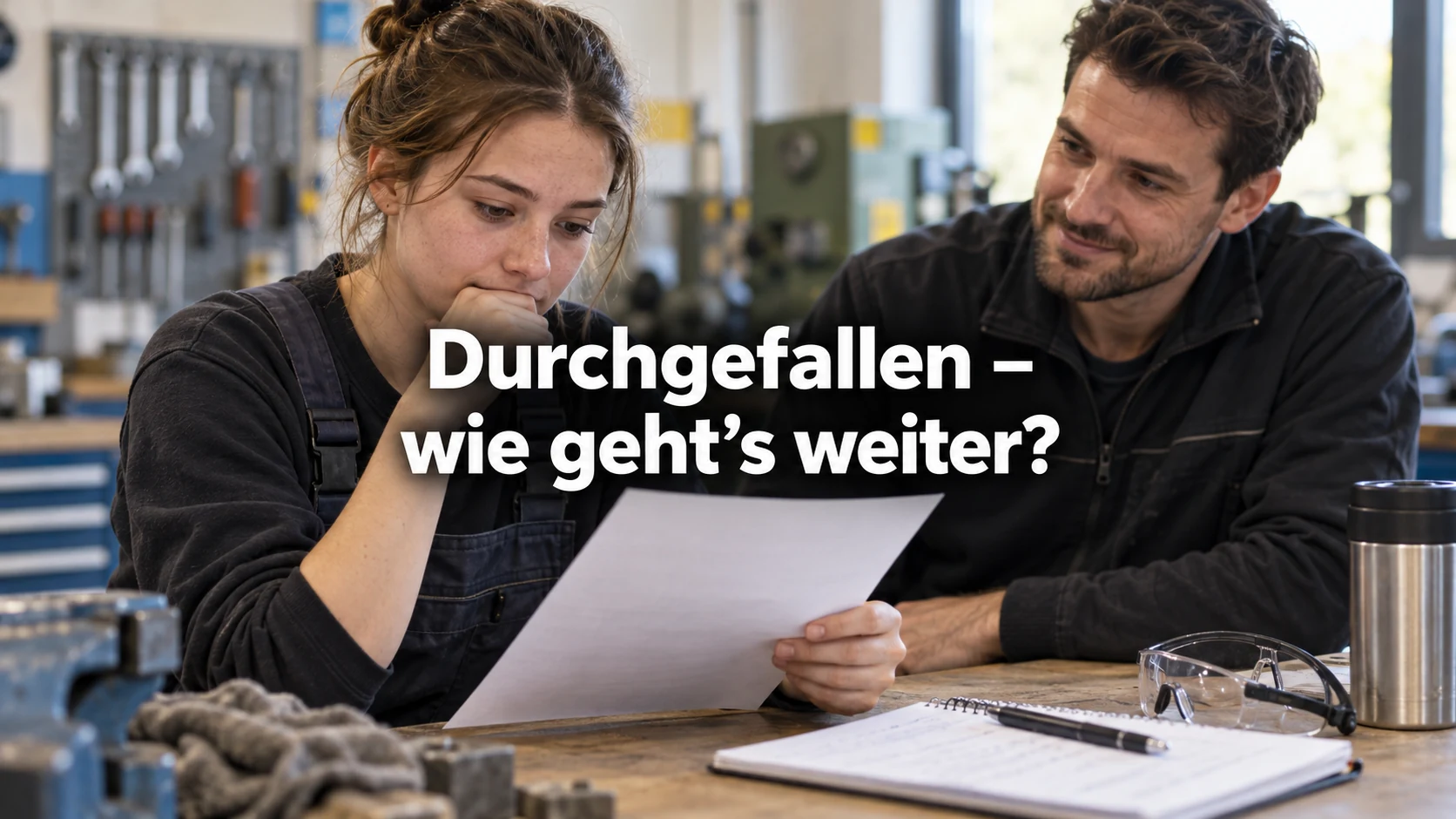 Prüfung nicht bestanden: Ausbildung verlängern. Repräsentative Szene; zentraler Text: Durchgefallen – wie geht’s weiter?