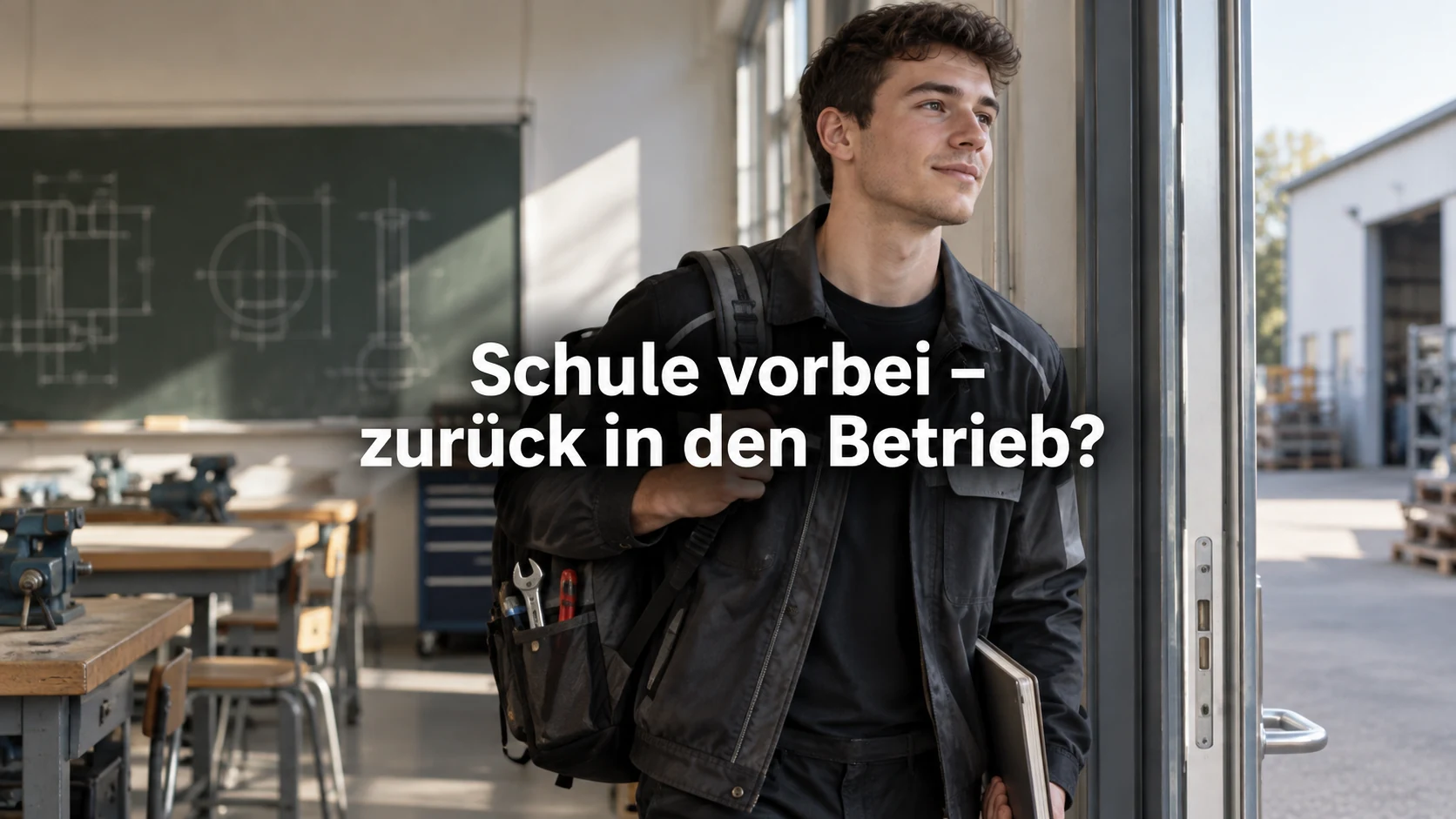 Berufsschule: Arbeitszeit und Rückkehr in den Betrieb. Repräsentative Szene; zentraler Text: Schule vorbei – zurück in den Betrieb?