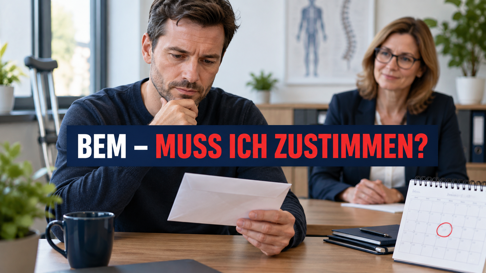 Beschäftigter liest eine BEM-Einladung mit der Frage: BEM – muss ich zustimmen?
