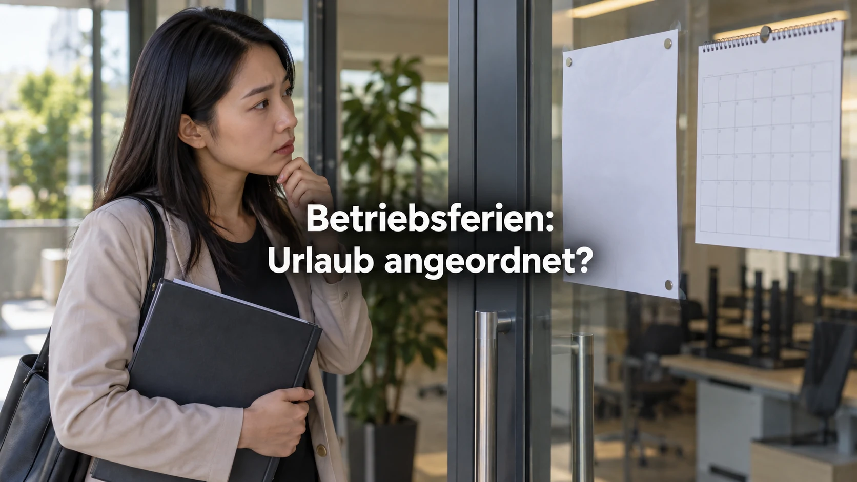 Betriebsferien und Zwangsurlaub: Urlaubstage und Gehalt prüfen. Repräsentative Szene; zentraler Text: Betriebsferien: Urlaub angeordnet?