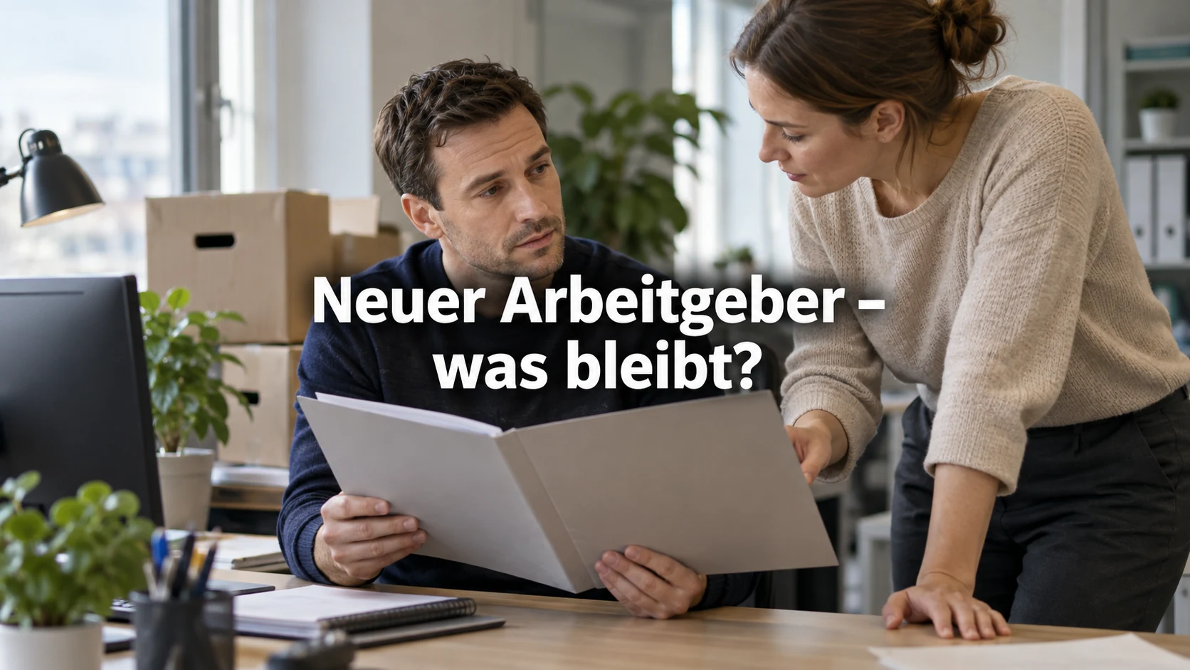 Betriebsübergang: Rechte, Widerspruch und Frist prüfen. Repräsentative Szene; zentraler Text: Neuer Arbeitgeber – was bleibt?