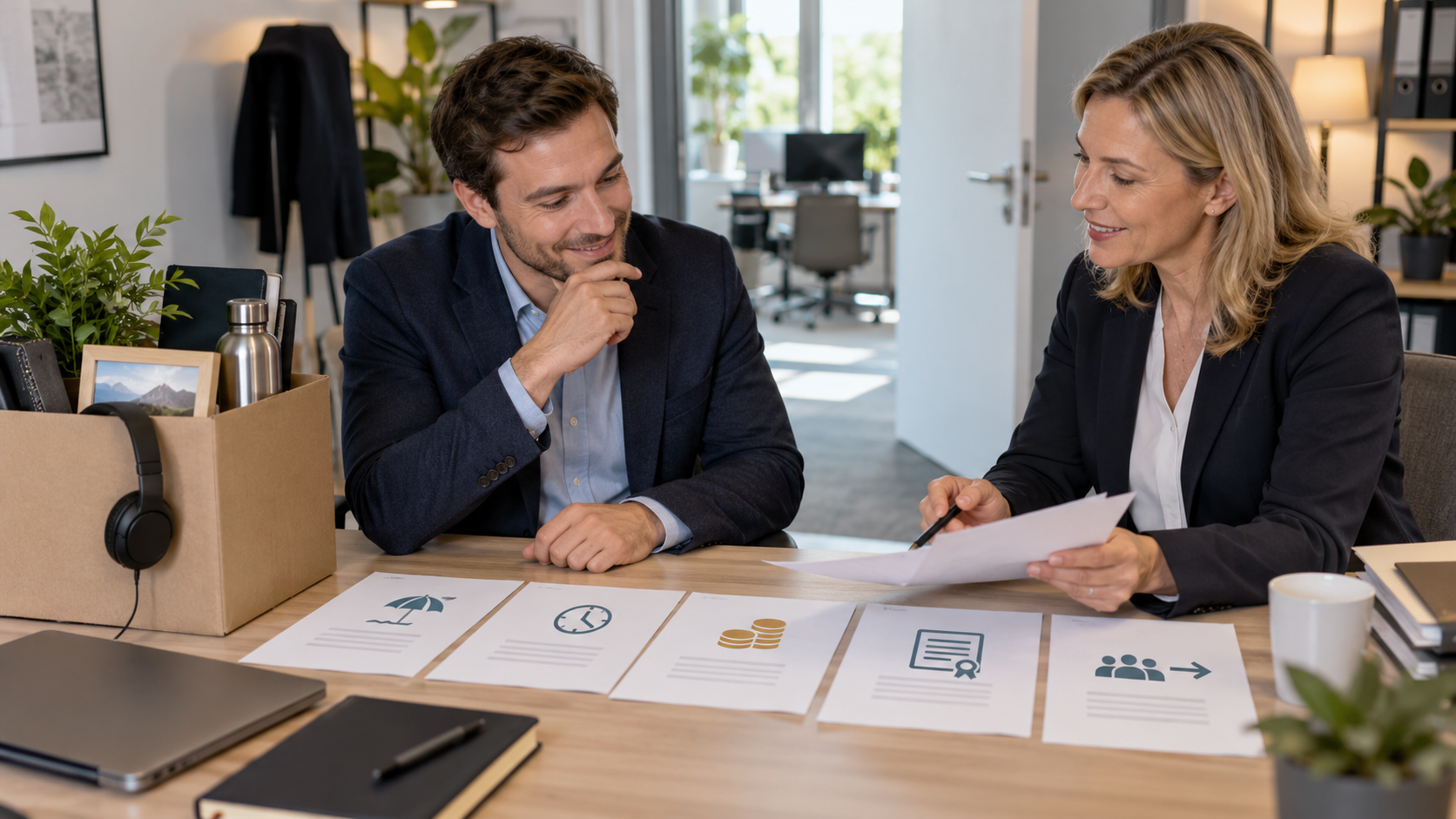 Arbeitnehmer und Personalstelle klären Resturlaub, Arbeitszeugnis und Unterlagen zum Austritt.