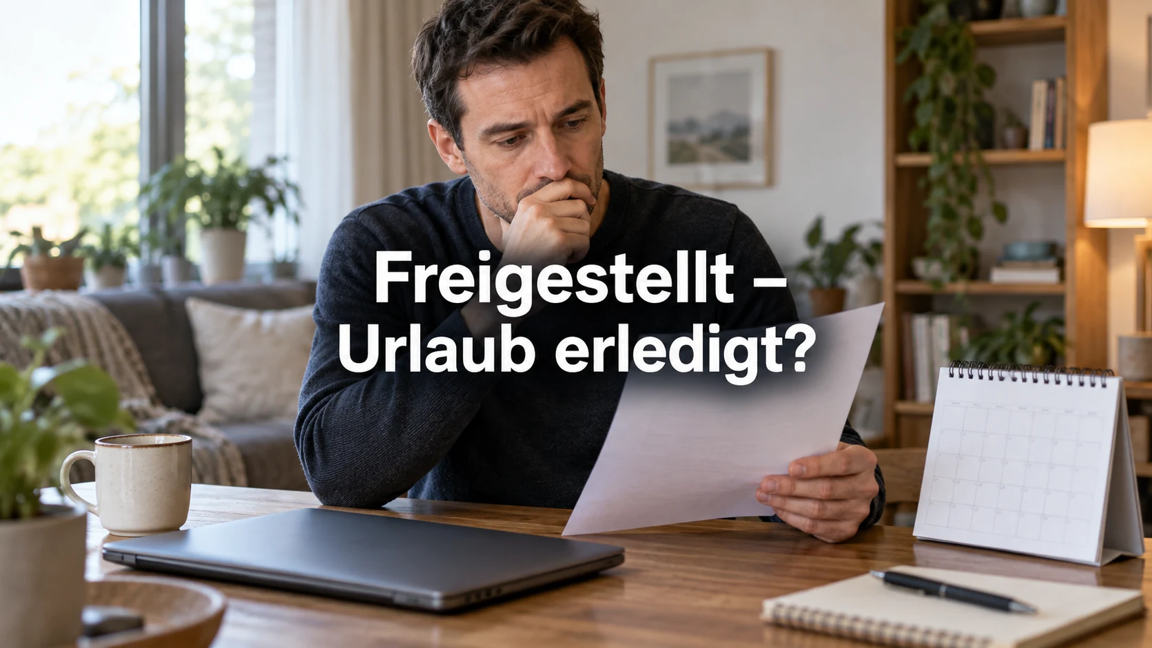 Freistellung nach Kündigung: Gehalt, Urlaub und Überstunden. Repräsentative Szene; zentraler Text: Freigestellt – Urlaub erledigt?