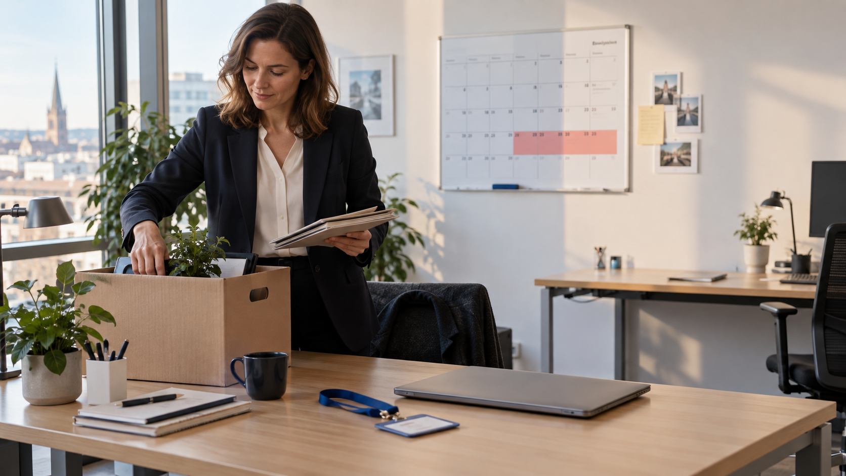 Arbeitnehmerin organisiert die Übergabe von Unterlagen, Laptop und Dienstausweis während der Kündigungsfrist.