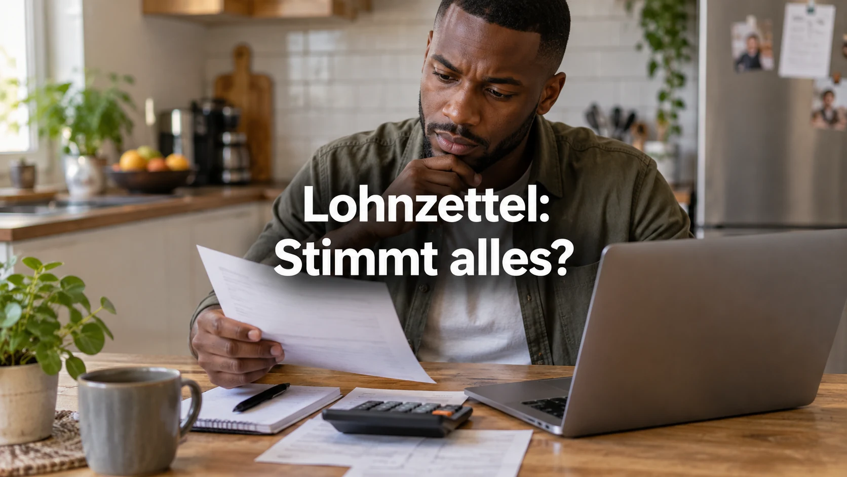 Gehaltsabrechnung prüfen: Pflichtangaben, Fehler und digitale Abrechnung. Repräsentative Szene; zentraler Text: Lohnzettel: Stimmt alles?