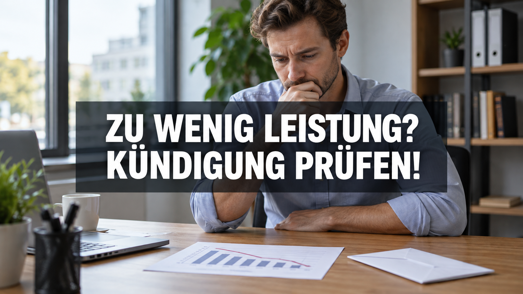 Ein Arbeitnehmer prüft Leistungszahlen mit der zentralen Frage: Zu wenig Leistung? Kündigung prüfen!