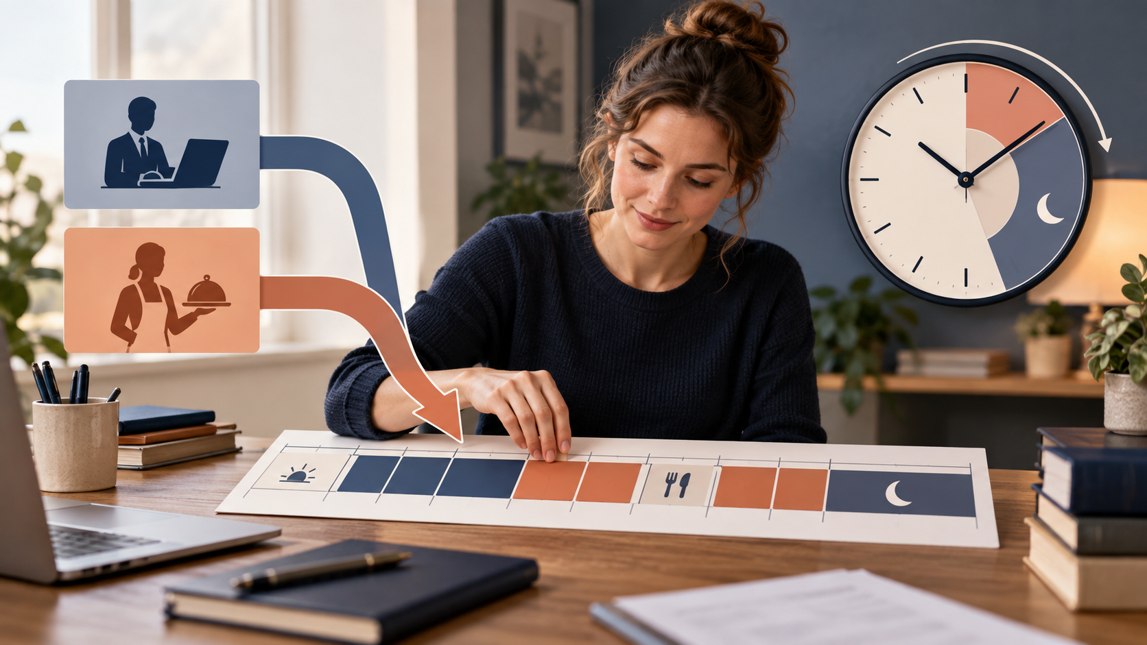 Beschäftigte führt die Arbeitszeiten aus Hauptjob und Nebenjob in einem gemeinsamen Zeitplan zusammen.