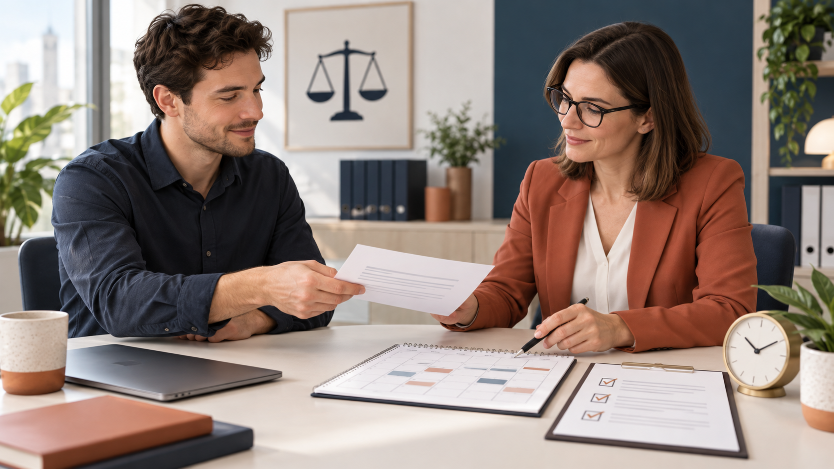 Beschäftigter übergibt der Personalabteilung eine Anzeige der Nebentätigkeit und bespricht Arbeitszeiten und Interessenkonflikte.