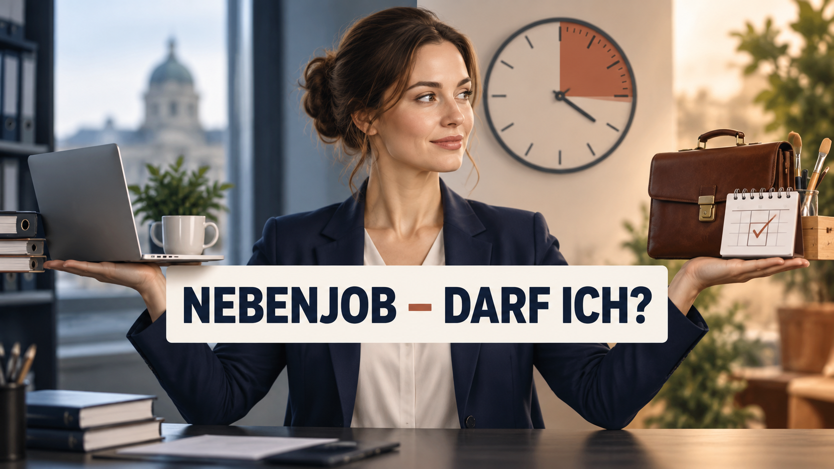 Beschäftigte wägt Hauptjob und Nebenjob mit der Frage ab: Nebenjob – darf ich?