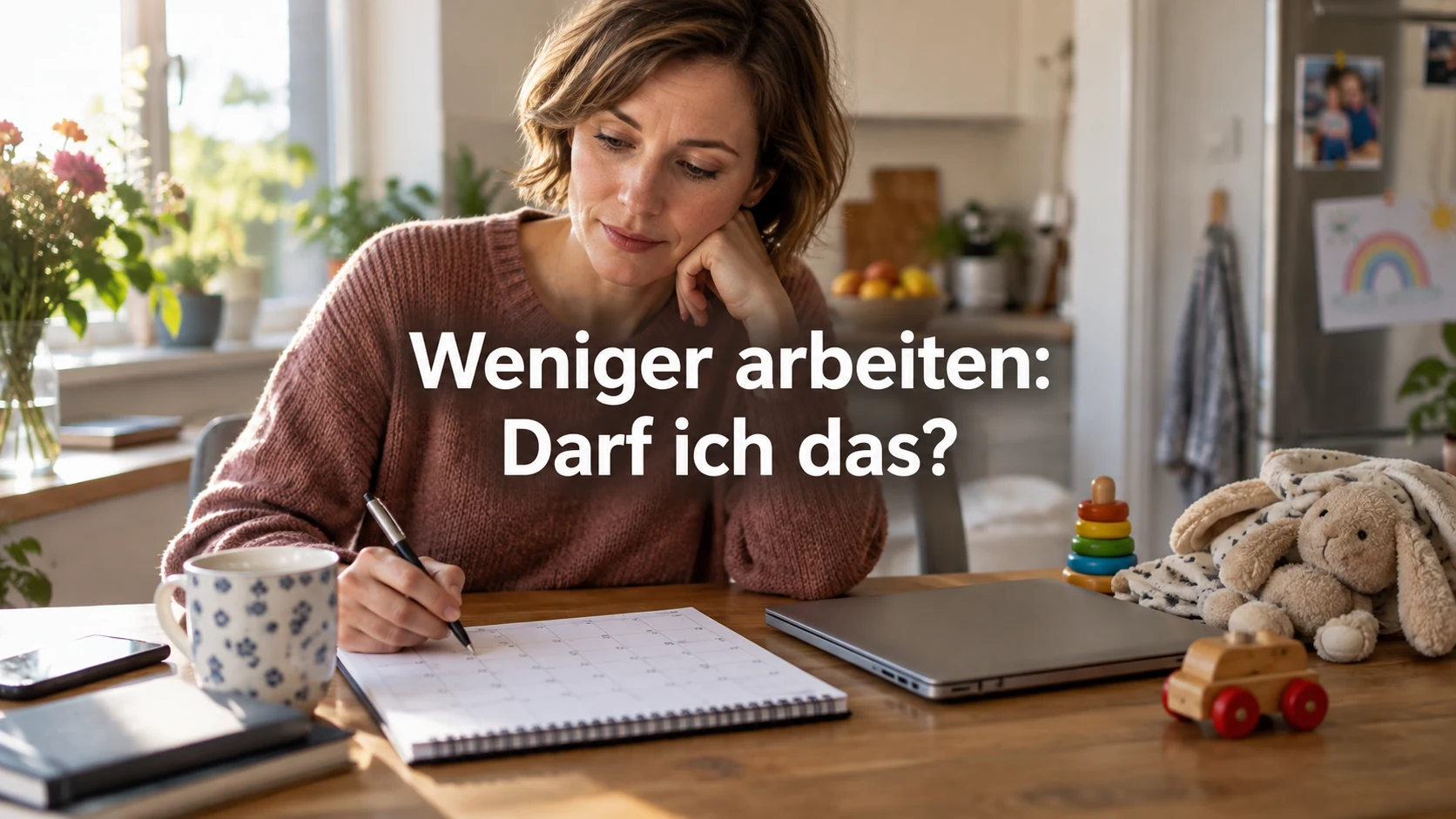 Teilzeit beantragen: Anspruch, Fristen und Brückenteilzeit. Repräsentative Szene; zentraler Text: Weniger arbeiten: Darf ich das?