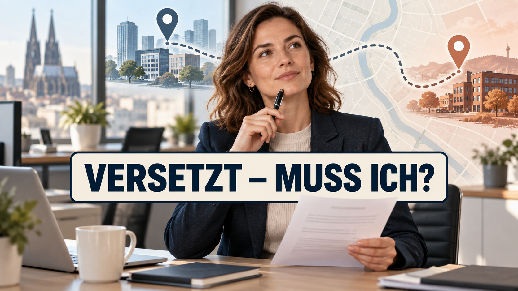 Beschäftigte prüft eine Versetzung zwischen zwei Arbeitsorten mit der Frage: Versetzt – muss ich?